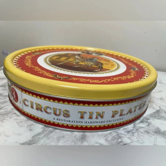 Restoration Hardware 10” Retro Metal Circus Theme Plates With Container and Lid - Picture 5 of 11